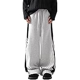 PUKUPE Baggy Sweatpants Men Striped Wide Leg Track Pants Women Cotton Elastic Waist Loose Fit Cargo Joggers