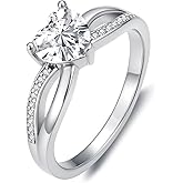 DIYA 1CT Heart Moissanite Engagement Rings for Women D Color VVS1 S925 Sterling Silver Heart Cut Moissanite Infinity Eternity Promise Wedding Anniversary Christmas Jewelry Gift for Wife Size 6-9