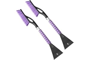 OUSHASAA 27" Snow Brush and Ice Scrapers for Car Windshield 2 Pack |Scratch-Free Bristle Head PVC Snow Brush & Foam Grip Window Snow Scraper Snow Removal Tool with Aluminum Body for Truck, SUV,Purple