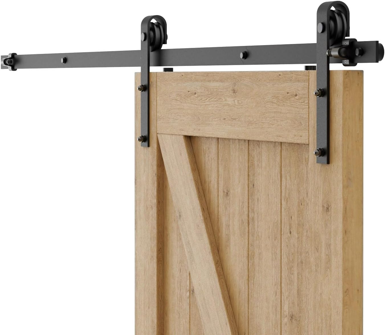 8FT/243cm Sliding Barn Wood Door Hardware Closet Track Kit Single Door, Black J Shape Hanger