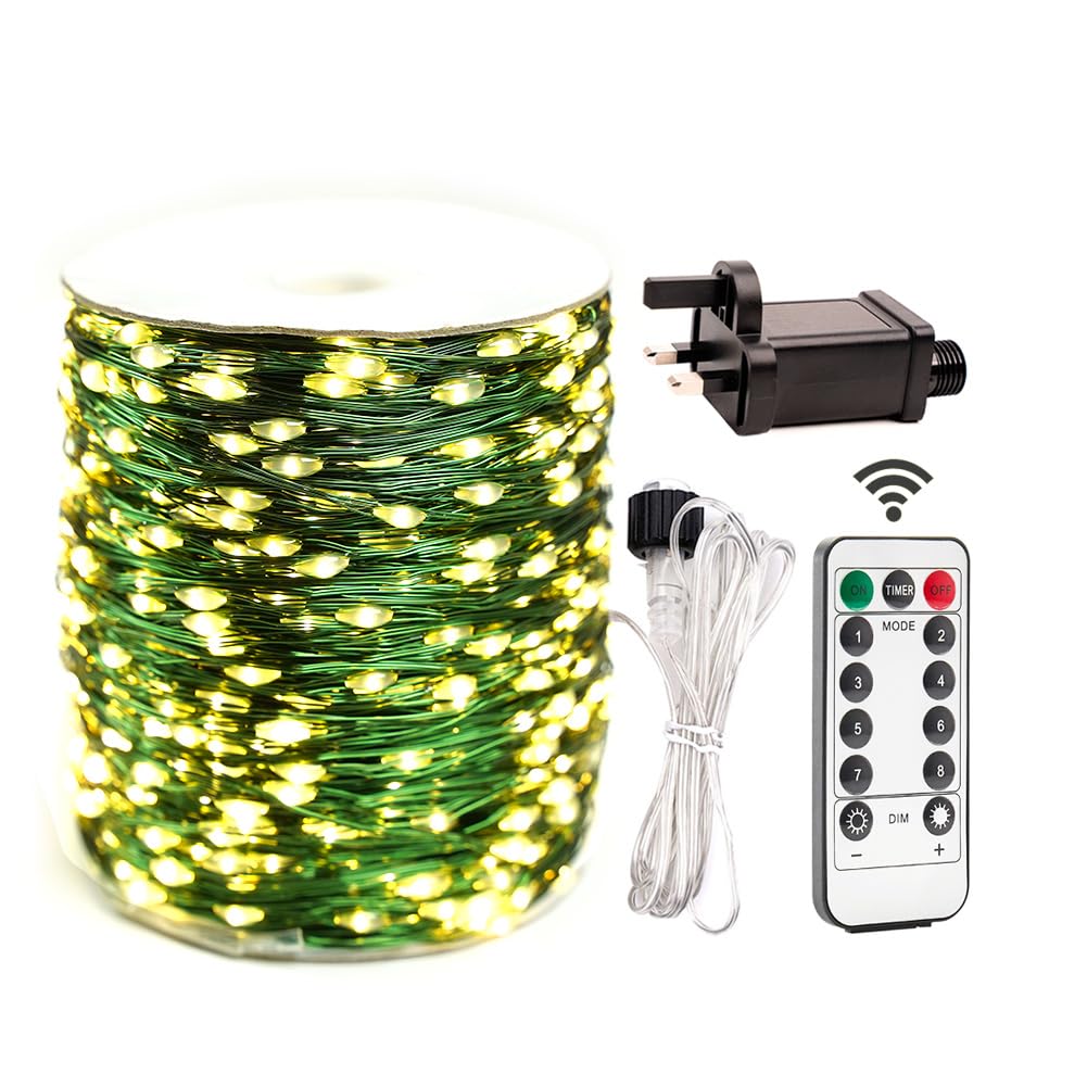 RESNICE Long Fairy Lights Plug in 400FT 120M 1200 LED Waterproof Warm White Green Wire String Lights with Remote for Christmas Tree, Patio, Garden, Wedding, Backyard