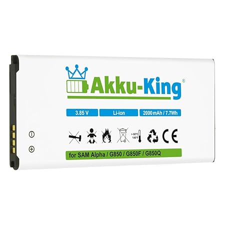 Akku-King Akku ersetzt Samsung EB-BG850BBC, EB-BG850BBE - Li-Ion 2000mAh - für Galaxy Alpha SM-G850, SM-G8508, SM-G8508S, SM-