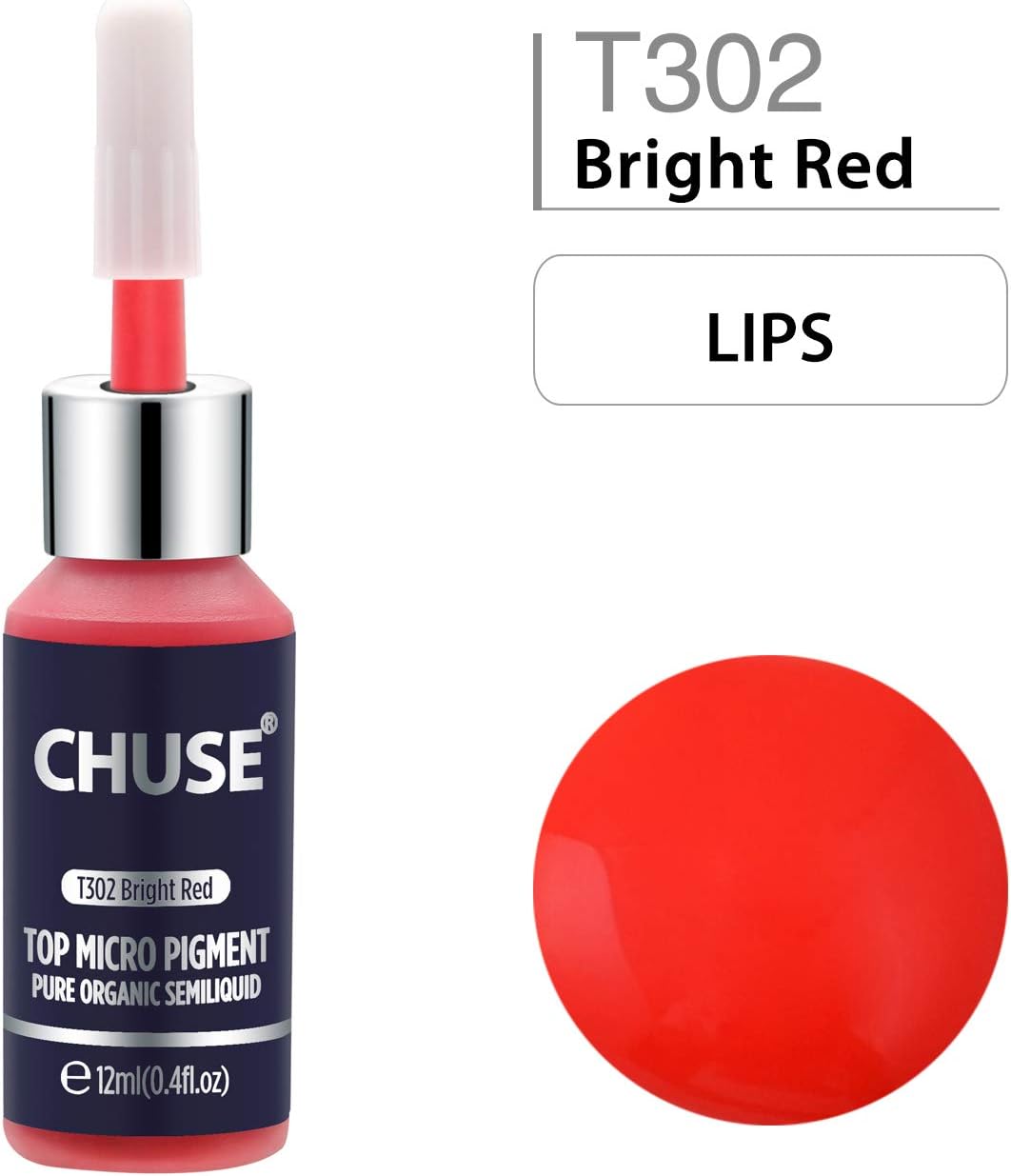 CHUSE PMU Lip Pigments 0.4oz/12ml (T302 Bright Red), 12 ml (Pack of 1)