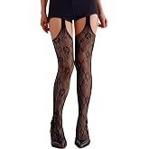 ShawGobow Sexy Garter Tights,Floral Lace Patterned Fishnet Stockings For Women,Rave Party Date Night Suspender Pantyhose