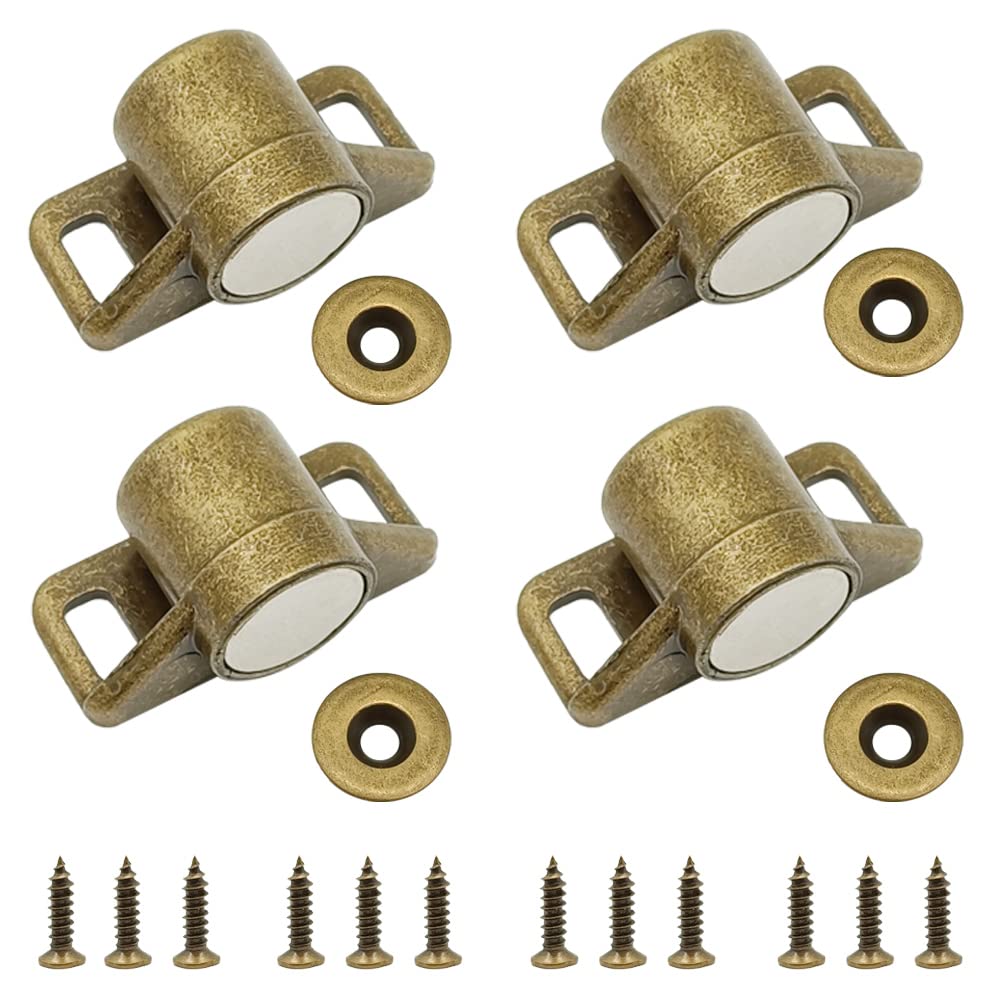 KtbeYTi 4 PCS Kitchen Retro Magnetic Door Catch, Bronze Magnetic Catches Cabinet Door, Cabinet Door Magnets for Cupboard, Wardrobe, Kitchen Furniture Hardware Fittings