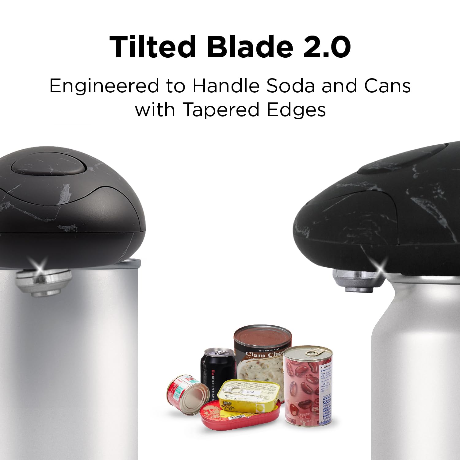 Kitchen Mama Auto 2.0 Electric Can Opener: Blade Opens Almost Any Can Pop or Soda Can - Automatic, Hands Free, Safe, Smooth Edge, Lid Remover, Battery Operated, Cordless, YES YOU CAN (Marble Black)