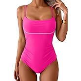 B2prity Womens One Piece Swimsuit Tummy Control Ruched Bathing Suit Color Block Swimwear with Adjustable Spaghetti Strap