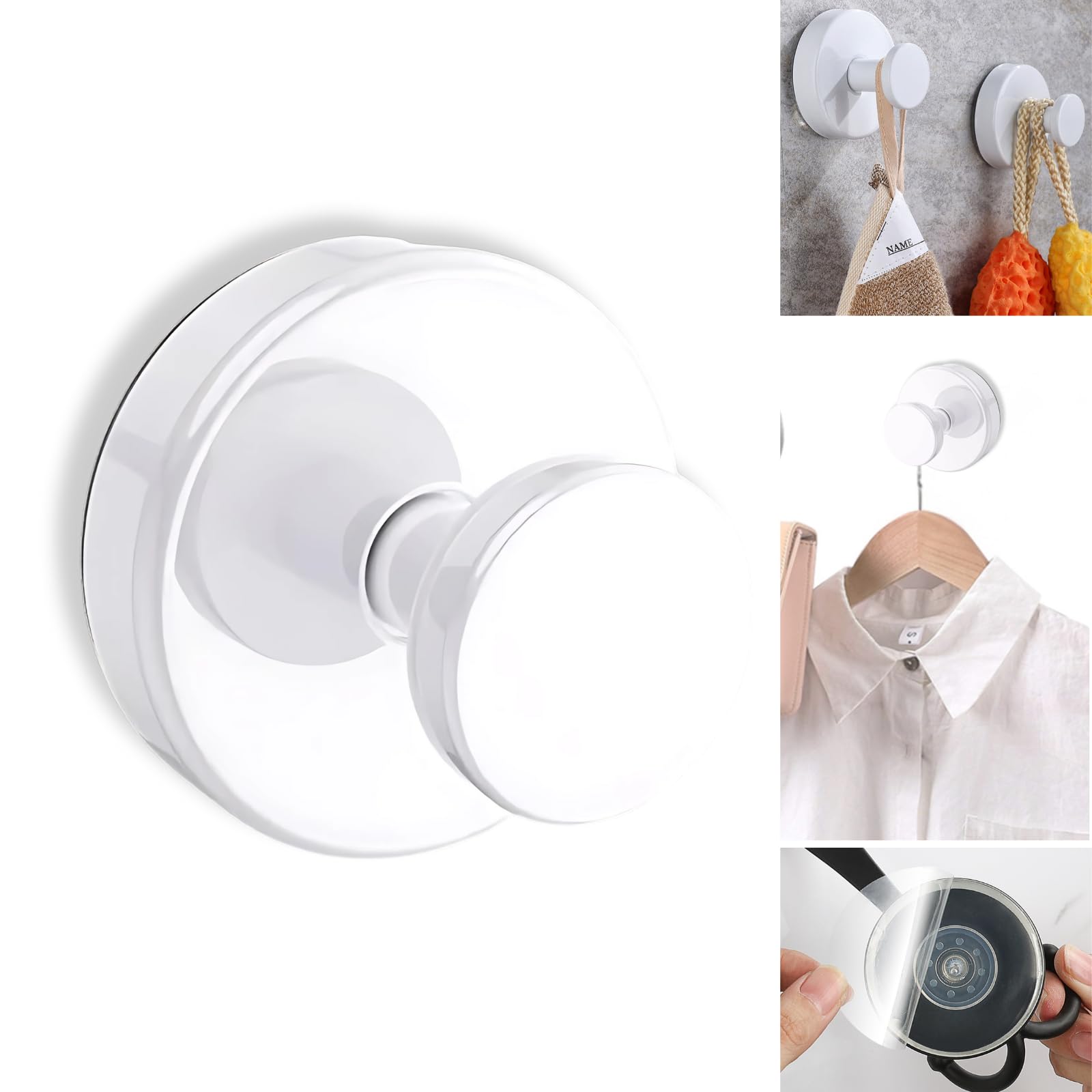 Boxonly No-Drill Suction Hooks, Stainless Steel Waterproof Hooks for Bathroom, Shower, Kitchen, and Mirrors – Heavy Duty Towel Holders (Multipack, White)