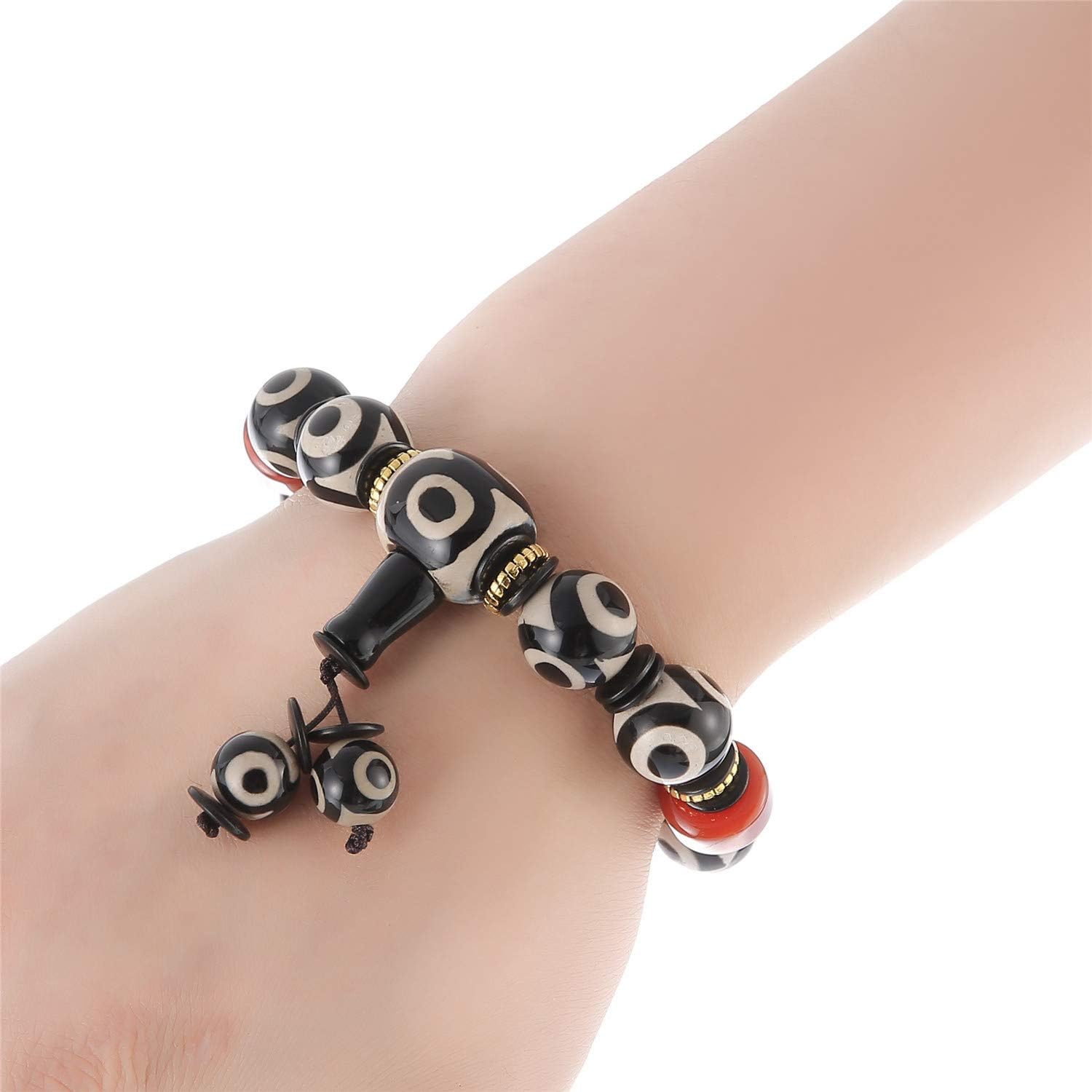 Feng Shui Bracelet For Women Men Fengshui Protective Black White Combination Tibetan Dzi Beads Bracelet Amulet Bangle Attract Good Luck Happiness Wealth: Jewelry