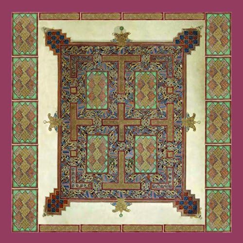 Christian Silks Scarf Lindisfarne Gospels Celtic Cross Design with Dusky Rose Border