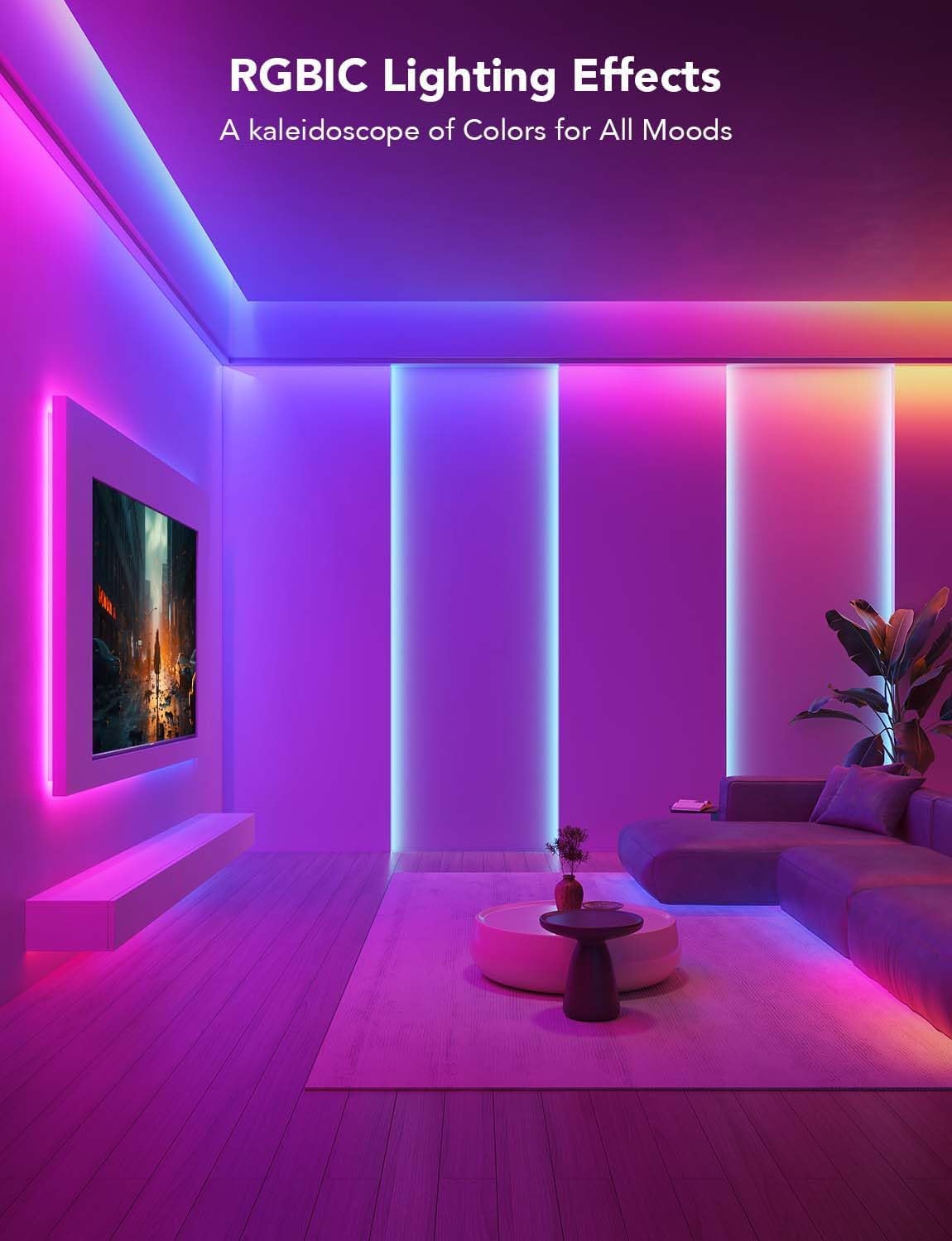 Govee RGBIC LED Strip Lights, 32.8ft Smart LED Lights for Bedroom, Bluetooth LED Lights APP Control, DIY Multiple Colors on One Line, Color Changing LED Strip Lighting Music Sync, Home Decor