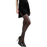 15D Sheer Pantyhose Leopard Print Nylon Tights for Women High Waist Ultra Stretchable Plus Size up to 210lbs