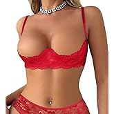 Women's Sexy 1/4 Cup Shelf Bra See Through Lace Push Up Underwire Lingerie