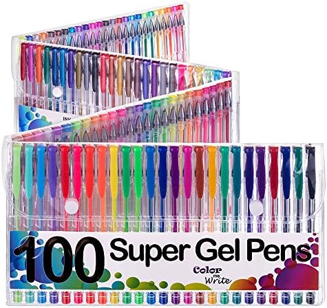 Best top quality Gel Pens set of 100 easy flowing ink roller ball tips Assorted colors including metallic and glitter Adult coloring arts and crafts Non Toxic Acid Free!