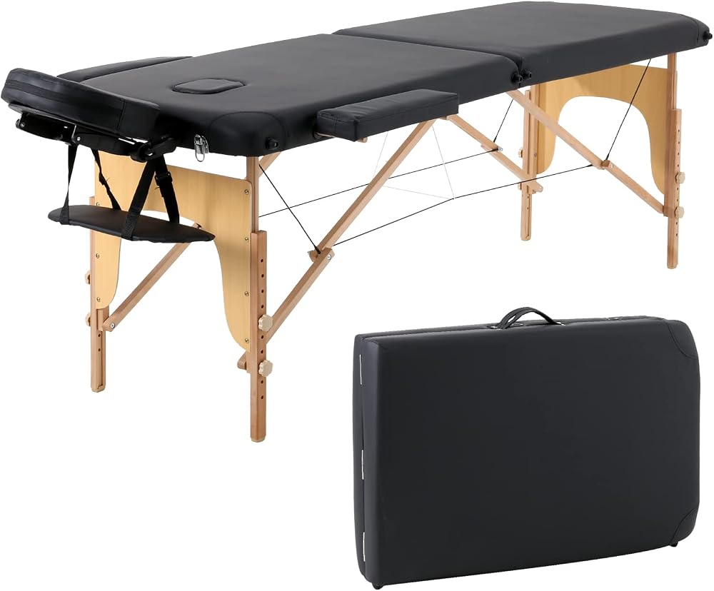 Panana Portable Massage Bed Black Adjustable Height Wooden Legs