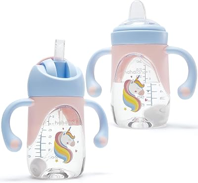 hahaland 2 in 1 Baby Sippy Cup 240ml Unicorn with Handles & Straw