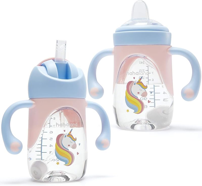 hahaland 2 in 1 Baby Sippy Cup 240ml Unicorn with Handles & Straw