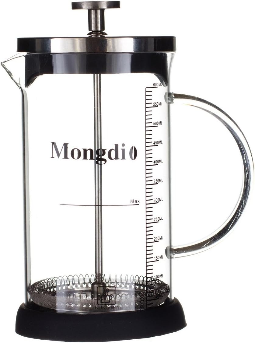 YINGMO French Press 600ml 20 oz Coffee, Espresso & Tea Maker with the scale range , Stainless Steel & Heat Resistant Borosilicate Glass Beaker