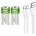 CAMELCELL C Batteries- 2 Pack Rechargeable C Batteries,5000mWh Lithium ion C Size Battery 1.5V with 2 in 1 USB A to Type C Charger,Portable USB Rechargeable C Cell Batteries