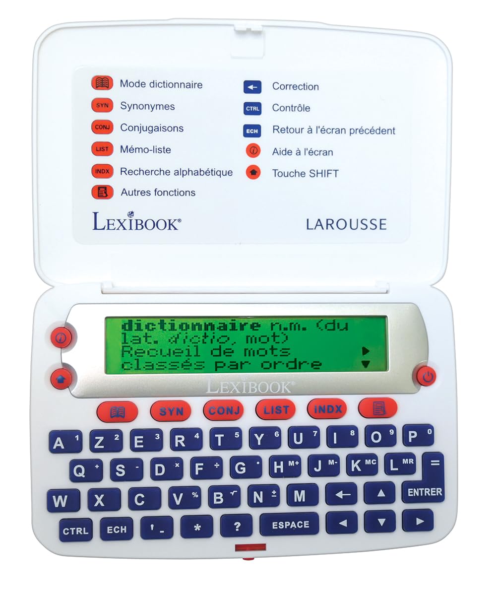 Lexibook -The Dictionary of French LAROUSSE, definitions, synonyms, conjugation, spelling checker, Battery, White/Red, D850FR