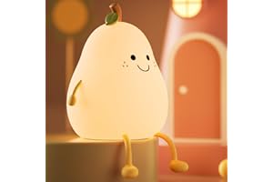 GEAMSAM Night Light for Kids, Silicone Nursery Light for Baby and Toddler, Rechargeable Fruit Bedside Lights Cute Gifts for Girls and Boys, Kawaii Lamp Room Decor (Pear)