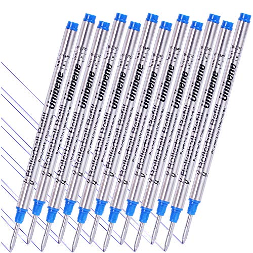 Unibene Montblanc Compatible Gel Ink Rollerball Refills 12 Pack, 0.5mm Fine Point Blue