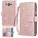 UrbanDrama for Samsung Galaxy J7 2015 Case Galaxy J7 Wallet Case, Glitter Shiny Faux Leather Magnetic Closure 9 Credit Card Slots Cash Holder Protective Case for Samsung J7 5.5 inch, Rose Gold
