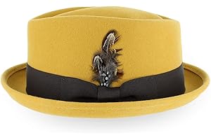 HATS IN THE BELFRY Belfry Crushable Porkpie Fedora Hat Men's Vintage Style 100% Pure Wool in Black Brown Grey Navy Pecan and Striped Band