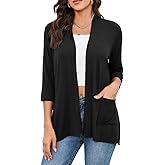 HIYIYEZI Womens Casual Lightweight Cardigans with Pockets 3/4 Sleeve Open Front Dusters