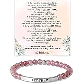 Let Them Bracelet For Women Man, Healing Crystal Beads Gold Cuff Stainless Steel Tube Lettering Engraved Bracelets Trendy Stretch Stackable Jewelry Friendship Gift
