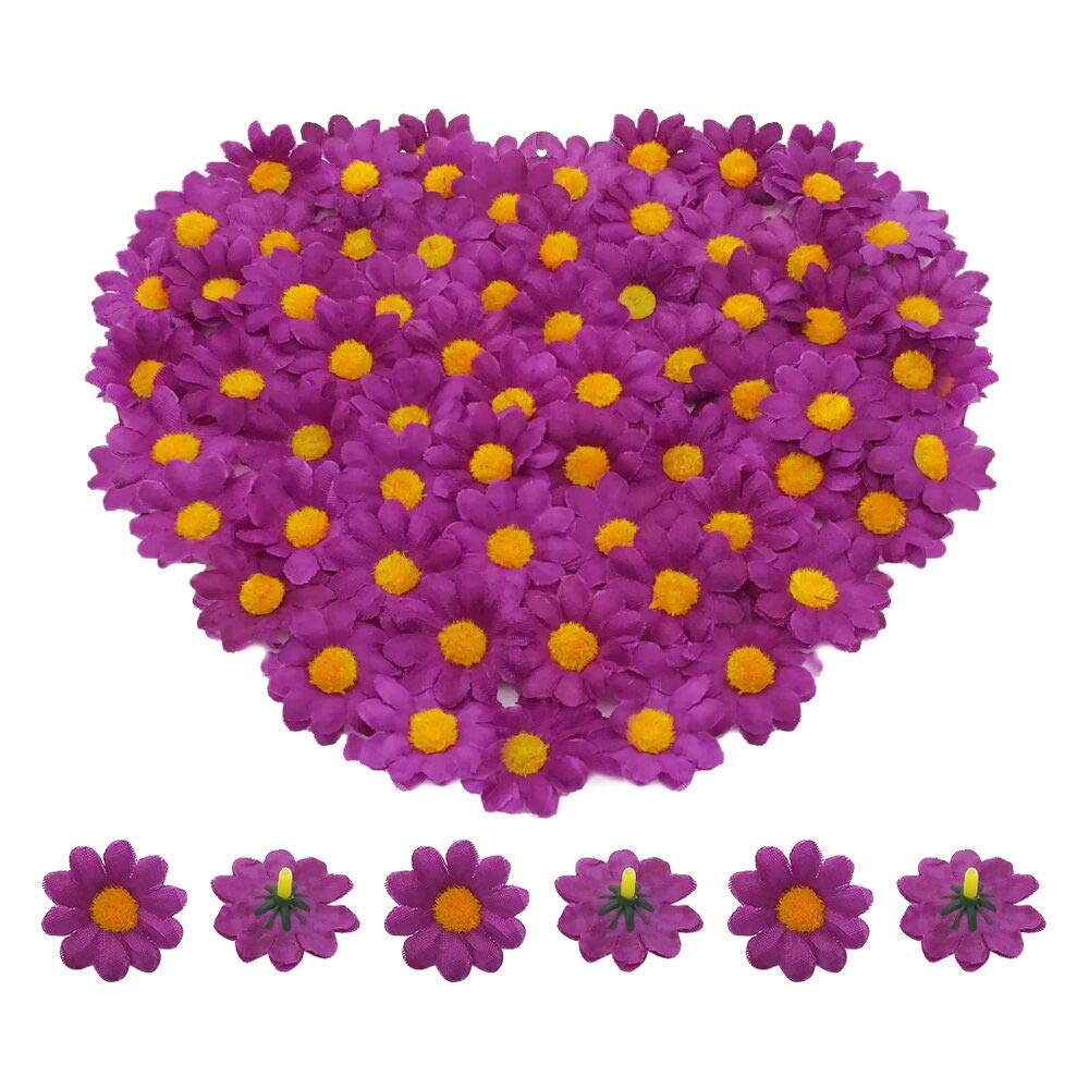 Artificial Daisy Flower Heads 100pcs Fake Gerbera Petals Dark Purple for DIY Garland Craft Birthday Indoor Outdoor Party Easter Bonnet