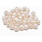 AD Beads Natural Gemstone 8mm Round Loose Beads Big Hole 2.5mm Sized 40pcs (White Pearl)