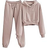 RIATOUR Womens Fleece 2 Piece Outfits Sweatsuit Crop Hoodie Pullover Sweatshirt Joggers Sweatpants Set