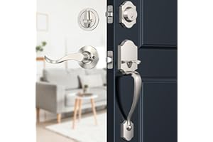 Brightify Satin Nickel Front Door Handle, Satin Nickel Door Handle with Door Lever, Front Door Handle Set, Deadbolt Front Door Lock Set with Single Cylinder, Reversible for Right&Left