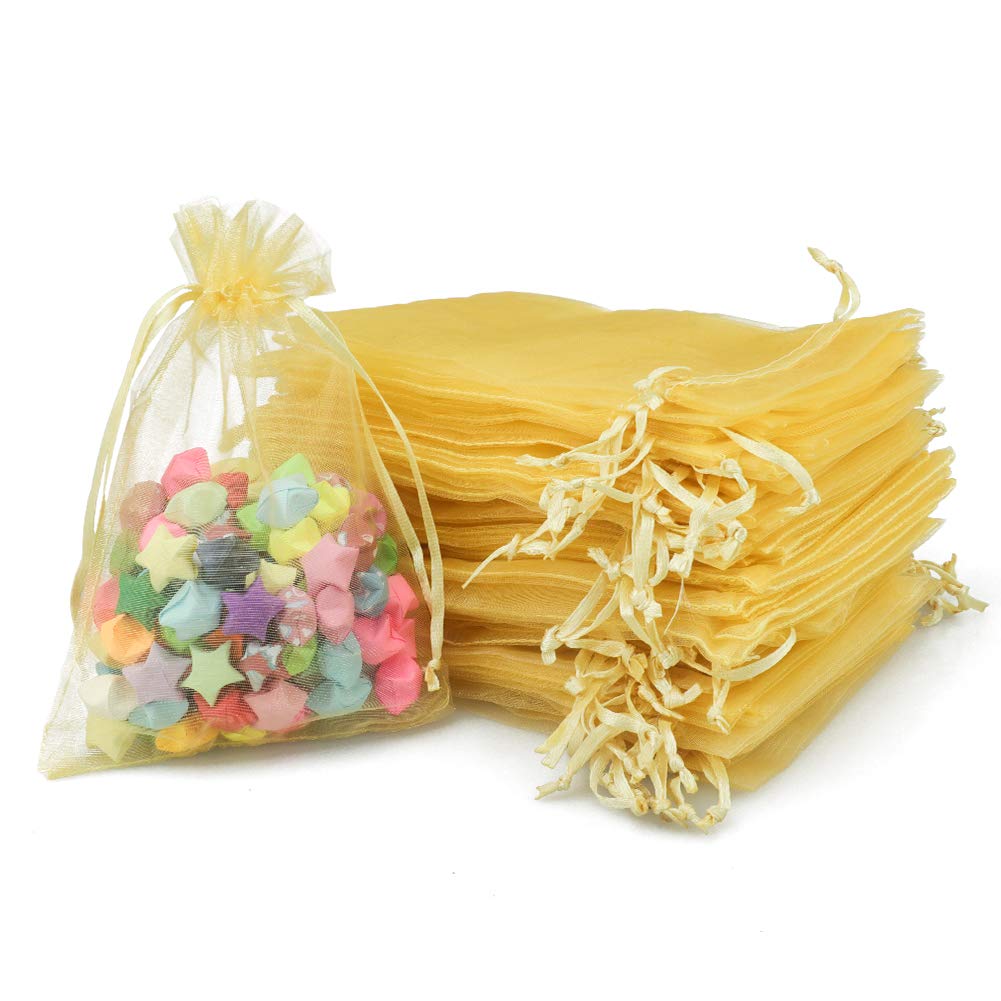 jijAcraft 100Pcs Gold Organza Bags, 10x15CM Organza Gift Bags, Jeweller Pouches Drawstring Bag, Medium Party Sweet Bag For Wedding, Birthday, Christmas, Gift Wrapping