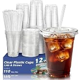 Voatree 110 Pack 12 oz Clear Plastic Cups with Lids and Straws | Small Disposable Iced Coffee Cups To Go, BPA-Free Cold Drink Cups for Espresso, Juice, Kids Drinks