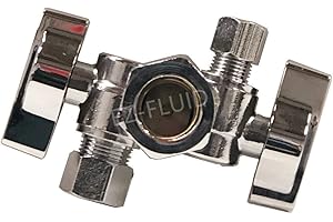 EZ-Fluid 5/8" Comp O.D X 1/4" Comp X 3/8" Comp 1/4 Turn Double Metal Two Handles Dual Outlet Brass Angle Stop Valve Water Shut Off Ball Valve For Water Pipes LF,Faucet Toilet,Dishwasher,Filter(1)