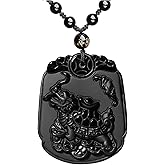 Natural Obsidian Necklace Lucky Amulet Protection Pendant with Adjustable Bead Chain Black Crystal Talisman Spiritual Jewelry Gift for Men Women
