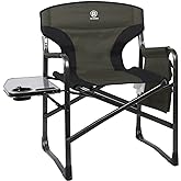 EVER ADVANCED Aluminum Lightweight Folding Director Chair, 350lbs Heavy Duty Camping Chair with Side Table & Storage, 19" Joi