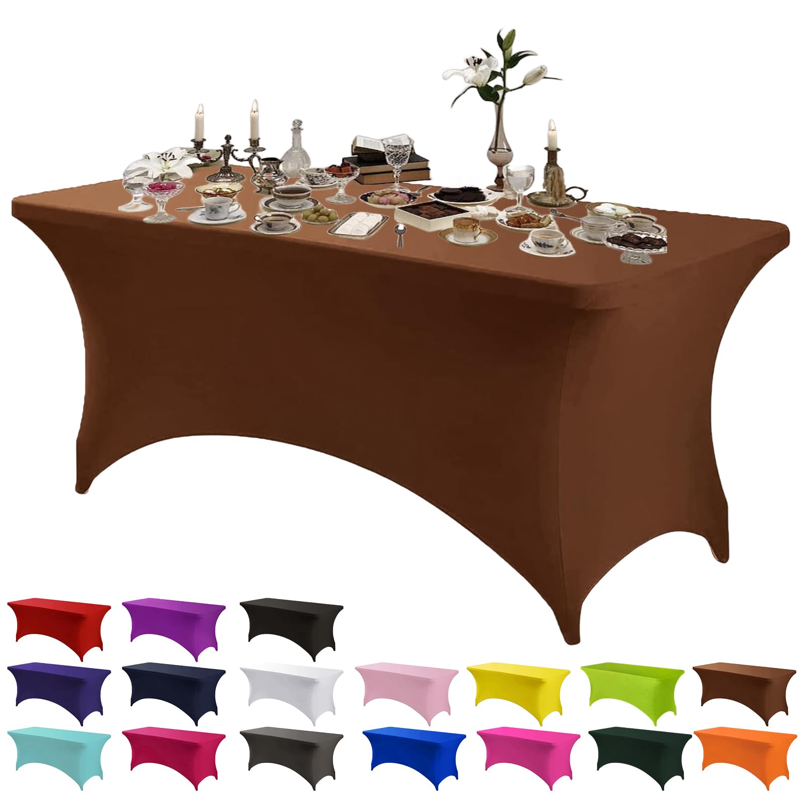 Aisszhao Brown Stretchable Tablecloths,4ft Spandex Fitted Tablecover Washable Stretch Table Cover for Rectangle Tables,Universal Patio Elastic Wedding Banquet Holiday Party
