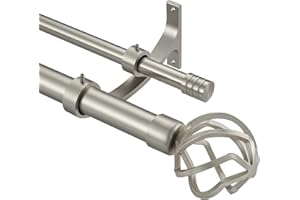 Vimayta Double Curtain Rods for Windows 72 to 144 Inches, 1 Inch Telescoping Drapery Rod with Aluminum Alloy Brackets, Heavy Duty Rods with Twisted Ball Finials for Blackout Curtains, Brushed Nickel