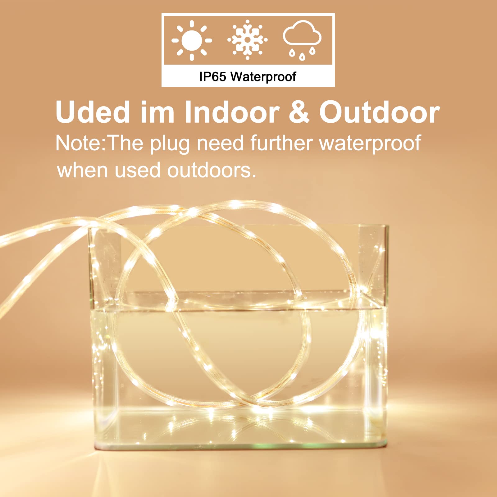 SURNIE LED Rope Lights Outdoor Waterproof 50ft 3000K Soft White Strip