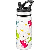 Fanhaw 18 Oz Kids Insulated Water Bottle with Straw - Stainless Steel Double Wall Vacuum Cup, Leakproof, BPA Free, Suitable for Boys and Girls(White - Cats)
