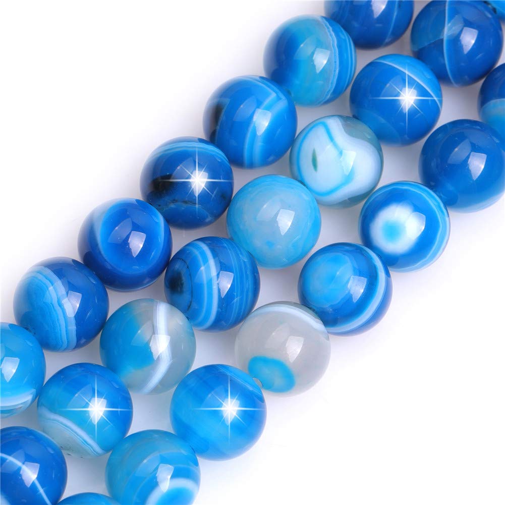 GEM-Inside Natural Blue Onyx Agate Gemstone Semi Precious Round 12mm Loose Beads for Jewellery Making DIY Bracelet Necklace Crafts 15''