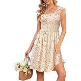 Naggoo Womens Summer Sundresses Sleeveless Square Neck Dress Ruffled Floral Smocked Dress A-line Boho Beach Dresses