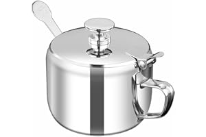 Kitchen Condiment Box – Stainless Steel Seasoning Jar, Airtight Counter Storage Pot with Spoon and Lid | Perfect for Sugar, S