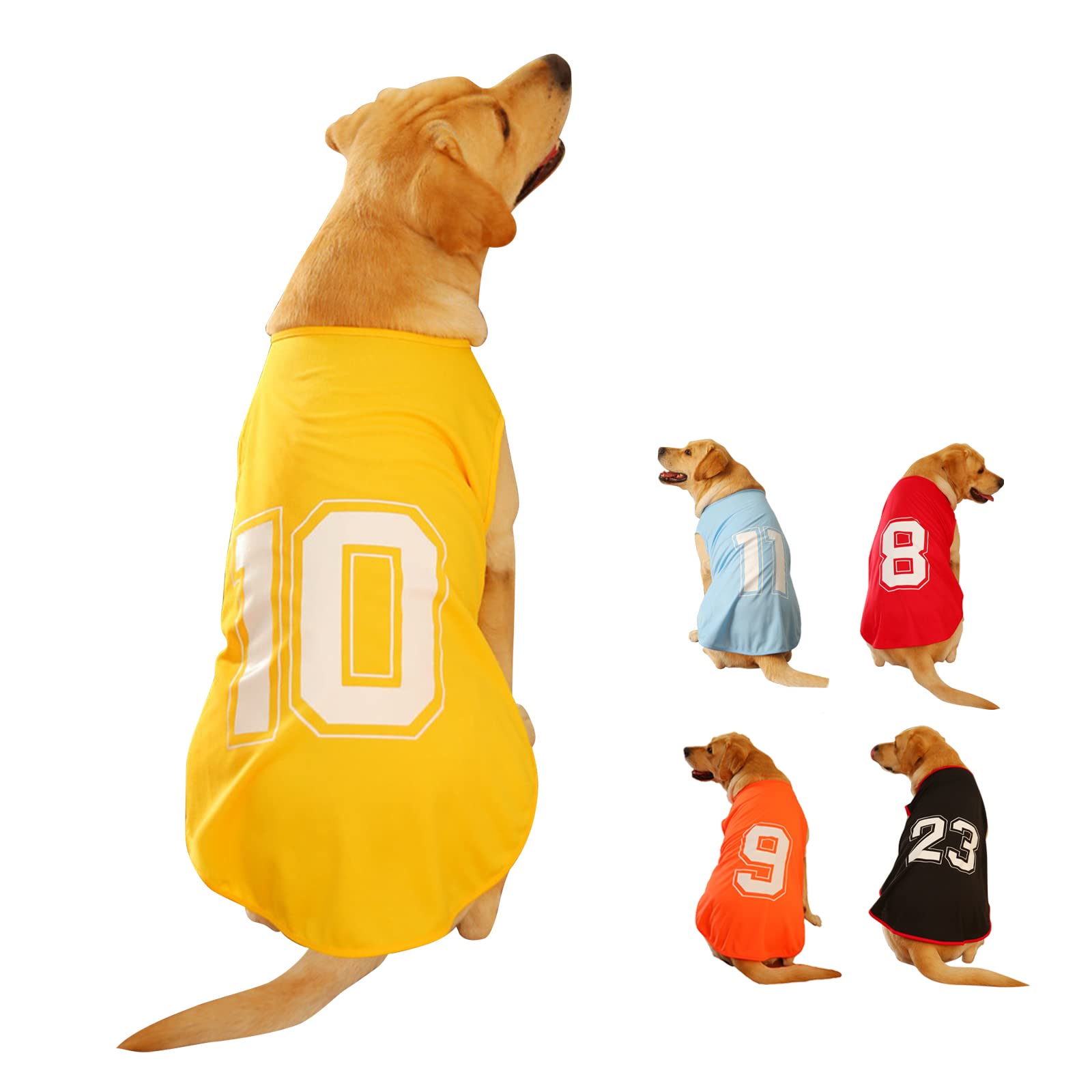 Dog Shirt Number Printed Summer Basic Vest Puppy Breathable T-Shirt Pet Sleeveless Tank Top Clothes for Large Medium Small Dogs (X-Large, Yellow)