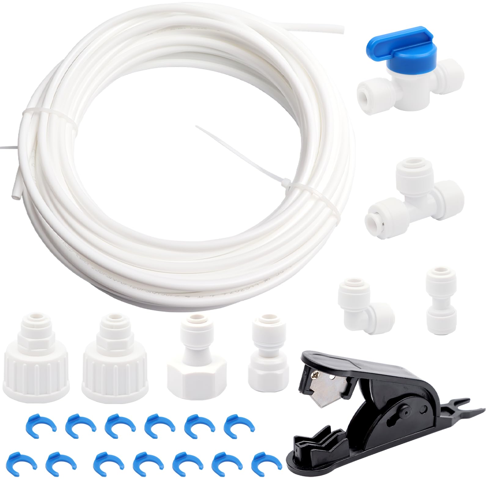 AMZSKU 15m Wasserzulaufleitung Universal Anschluss-Set für Kühlschrank Side by Side. Kühlschrankschlauch, Wasserschlauch 6,35mm(1/4")
