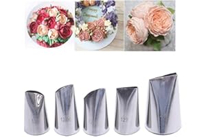 FantasyDay 5 piece Stainless Steel Rose Flower Piping Tips Piping Nozzles Cake Decorating Supplies Cookies Cupcake Icing Deco