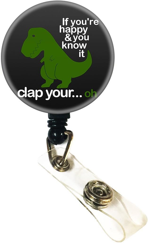 ADOMIR Cute Dinosaur Pattern Retractable Badge Reel,Nurse ID Badge Holder with Alligator Clip,24 inch Nylon Cord,Decorative Name Badge Holder